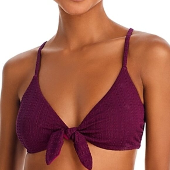 Lemlem Sara Tie Front Textured Man Made Bikini Swim Top Size M Dark Purple - Picture 1 of 3